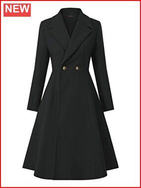 Women's Double Breasted Pea Coat A Line Long Trench Winter Dress Coat Pockets